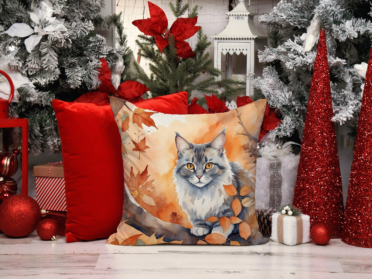 Australian Mist Cat in Fall Leaves Throw Pillow - One Color / One Size - Home & Garden - Home Textile - Pillows
