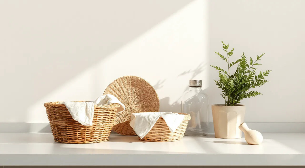 Kitchen routine icons: drying, wiping, sorting baskets