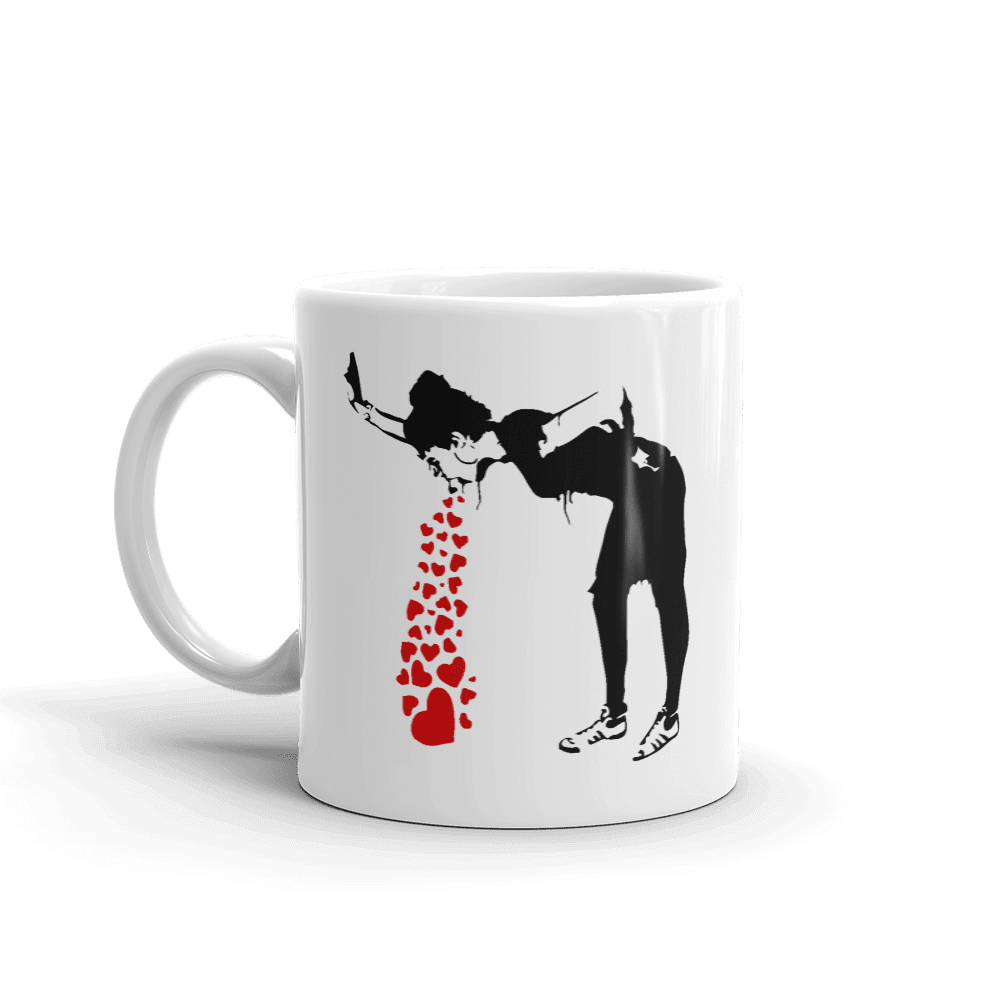 Banksy Lovesick Girl Throwing Up Hearts Artwork Mug - 11oz (325mL) - Home & Garden - Kitchen Dining & Bar - Coffeeware