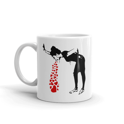 Banksy Lovesick Girl Throwing Up Hearts Artwork Mug - 11oz (325mL) - Home & Garden - Kitchen Dining & Bar - Coffeeware