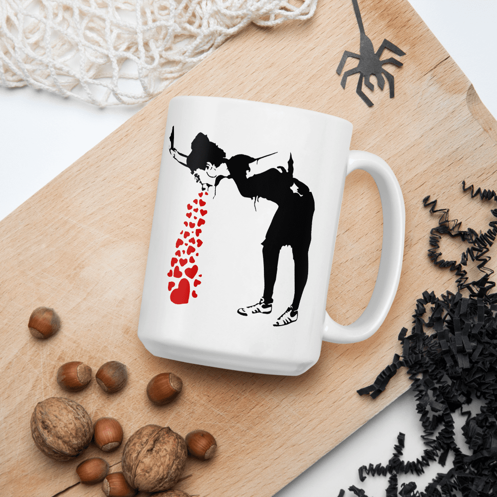 Banksy Lovesick Girl Throwing Up Hearts Artwork Mug - Home & Garden - Kitchen Dining & Bar - Coffeeware