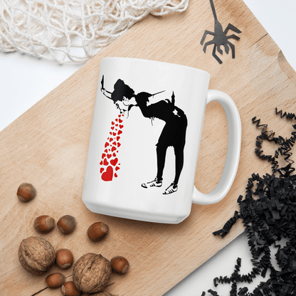 Banksy Lovesick Girl Throwing Up Hearts Artwork Mug - Home & Garden - Kitchen Dining & Bar - Coffeeware