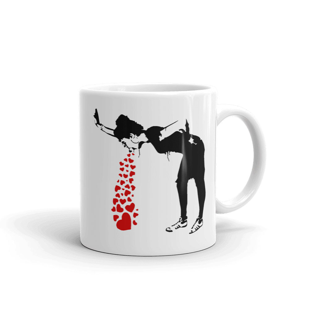 Banksy Lovesick Girl Throwing Up Hearts Artwork Mug - Home & Garden - Kitchen Dining & Bar - Coffeeware