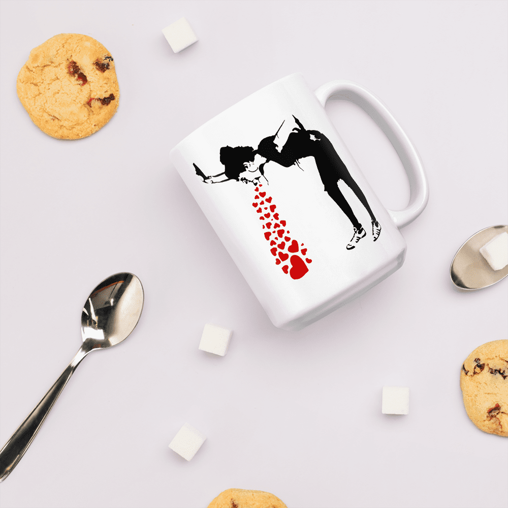 Banksy Lovesick Girl Throwing Up Hearts Artwork Mug - Home & Garden - Kitchen Dining & Bar - Coffeeware