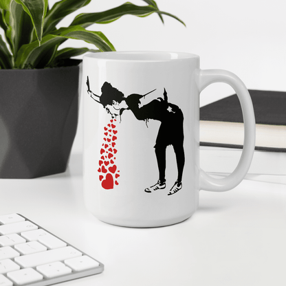 Banksy Lovesick Girl Throwing Up Hearts Artwork Mug - Home & Garden - Kitchen Dining & Bar - Coffeeware