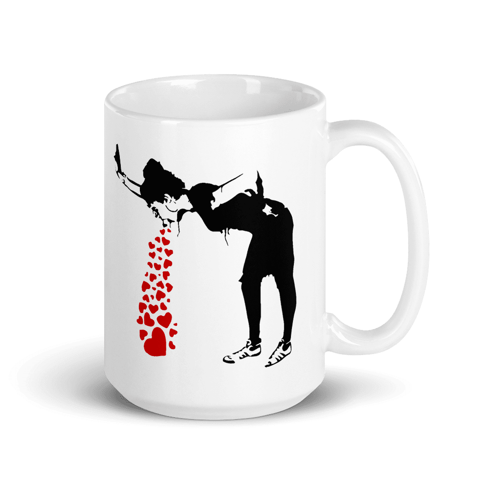 Banksy Lovesick Girl Throwing Up Hearts Artwork Mug - Home & Garden - Kitchen Dining & Bar - Coffeeware
