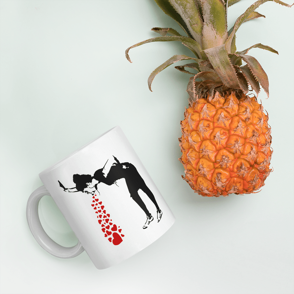 Banksy Lovesick Girl Throwing Up Hearts Artwork Mug - Home & Garden - Kitchen Dining & Bar - Coffeeware