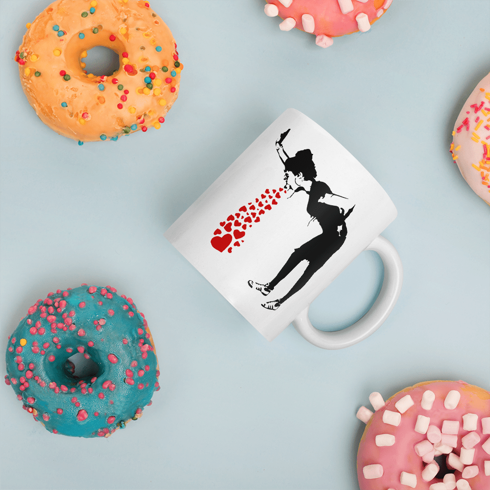 Banksy Lovesick Girl Throwing Up Hearts Artwork Mug - Home & Garden - Kitchen Dining & Bar - Coffeeware