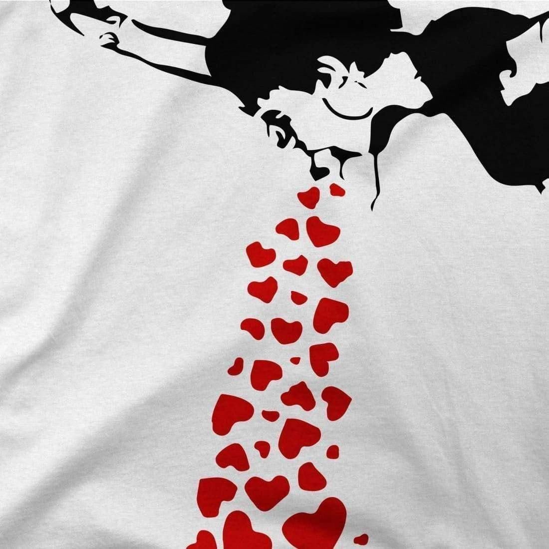 Banksy Lovesick Girl Throwing Up Hearts Artwork T-Shirt - Men’s Fashion - Men’s Clothing - Shirts - Short Sleeve Shirts