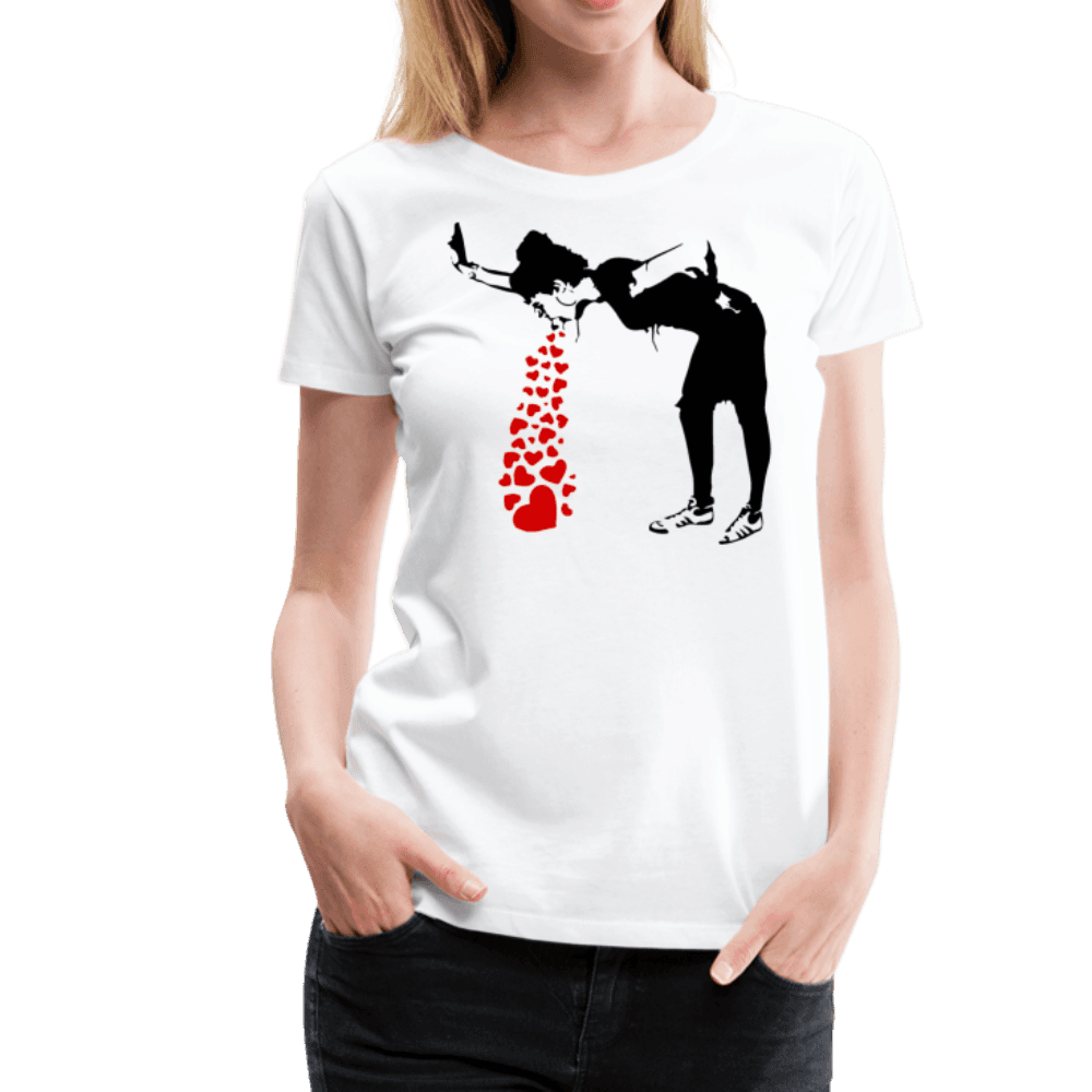 Banksy Lovesick Girl Throwing Up Hearts Artwork T-Shirt - Men’s Fashion - Men’s Clothing - Shirts - Short Sleeve Shirts