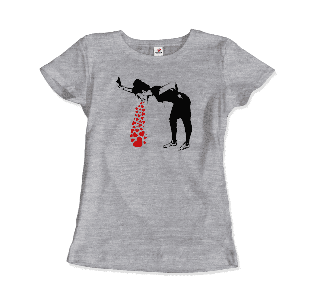 Banksy Lovesick Girl Throwing Up Hearts Artwork T-Shirt - Men’s Fashion - Men’s Clothing - Shirts - Short Sleeve Shirts