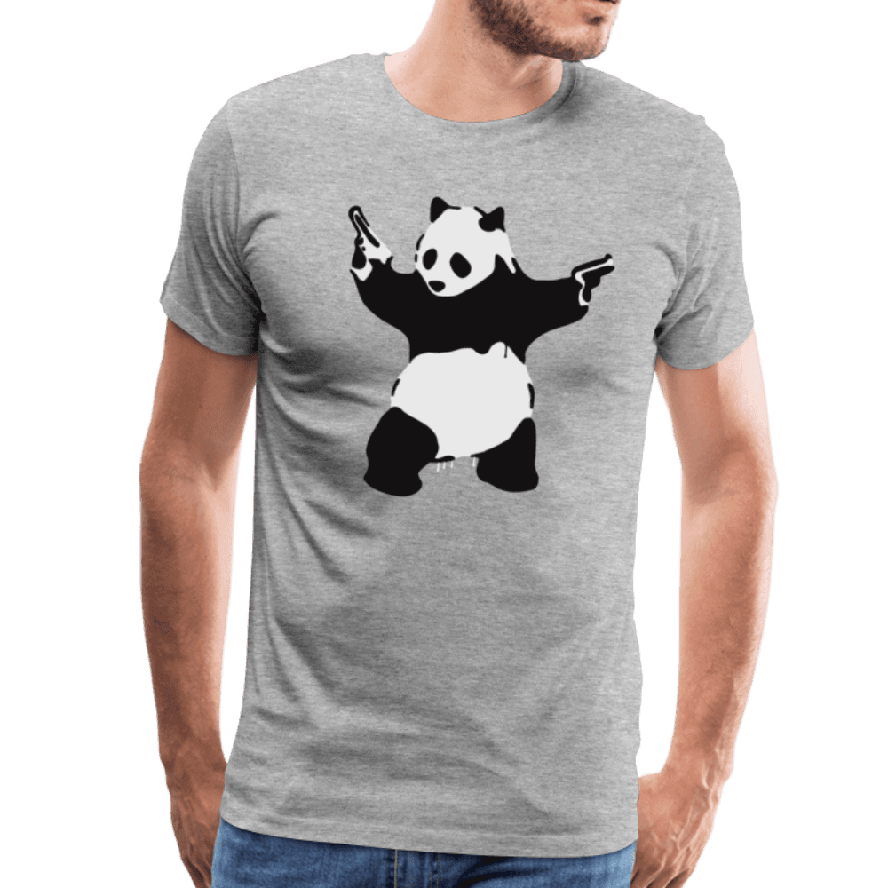 Banksy Pandamonium Armed Panda Artwork T-Shirt - Men’s Fashion - Men’s Clothing - Shirts - Short Sleeve Shirts