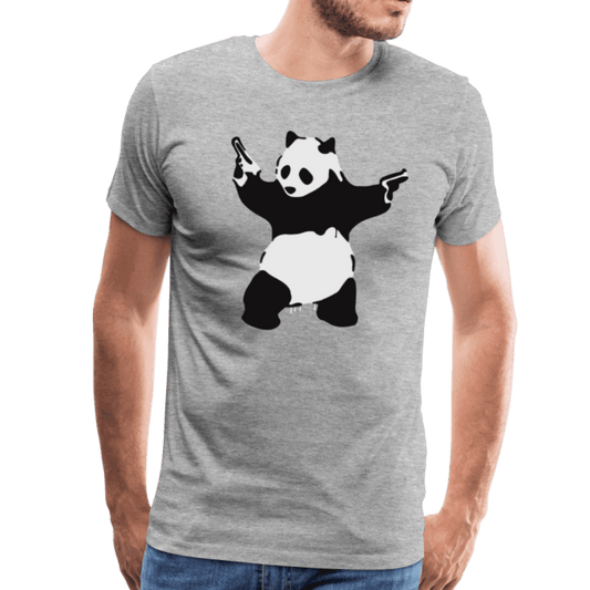 Banksy Pandamonium Armed Panda Artwork T-Shirt - Men’s Fashion - Men’s Clothing - Shirts - Short Sleeve Shirts