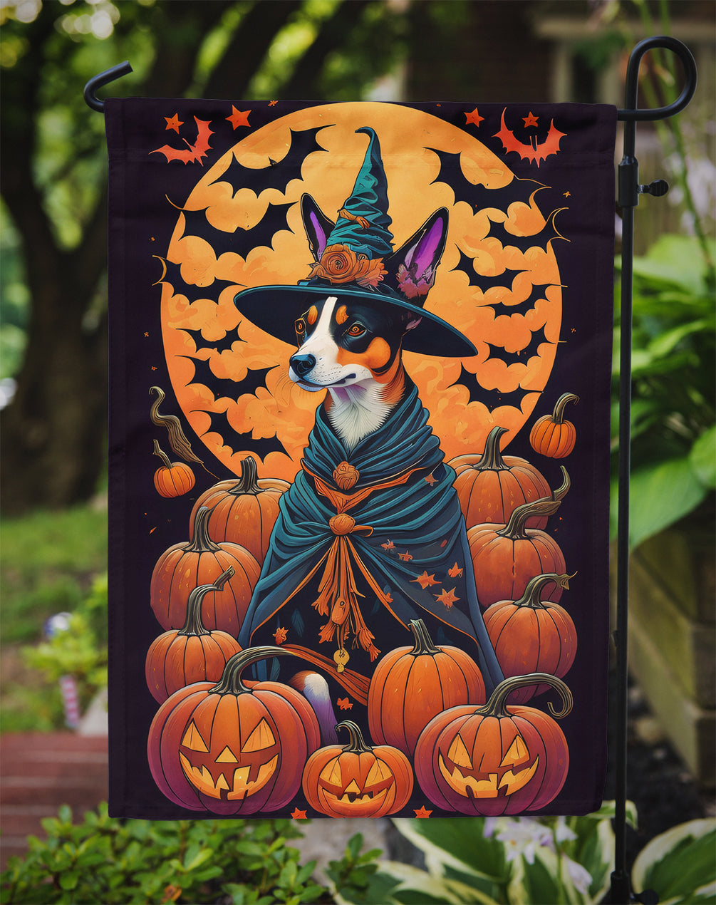 Basenji Witchy Halloween Garden Flag - One Color / One Size - Home & Garden - Home Decor - Flags Banners & Accessories