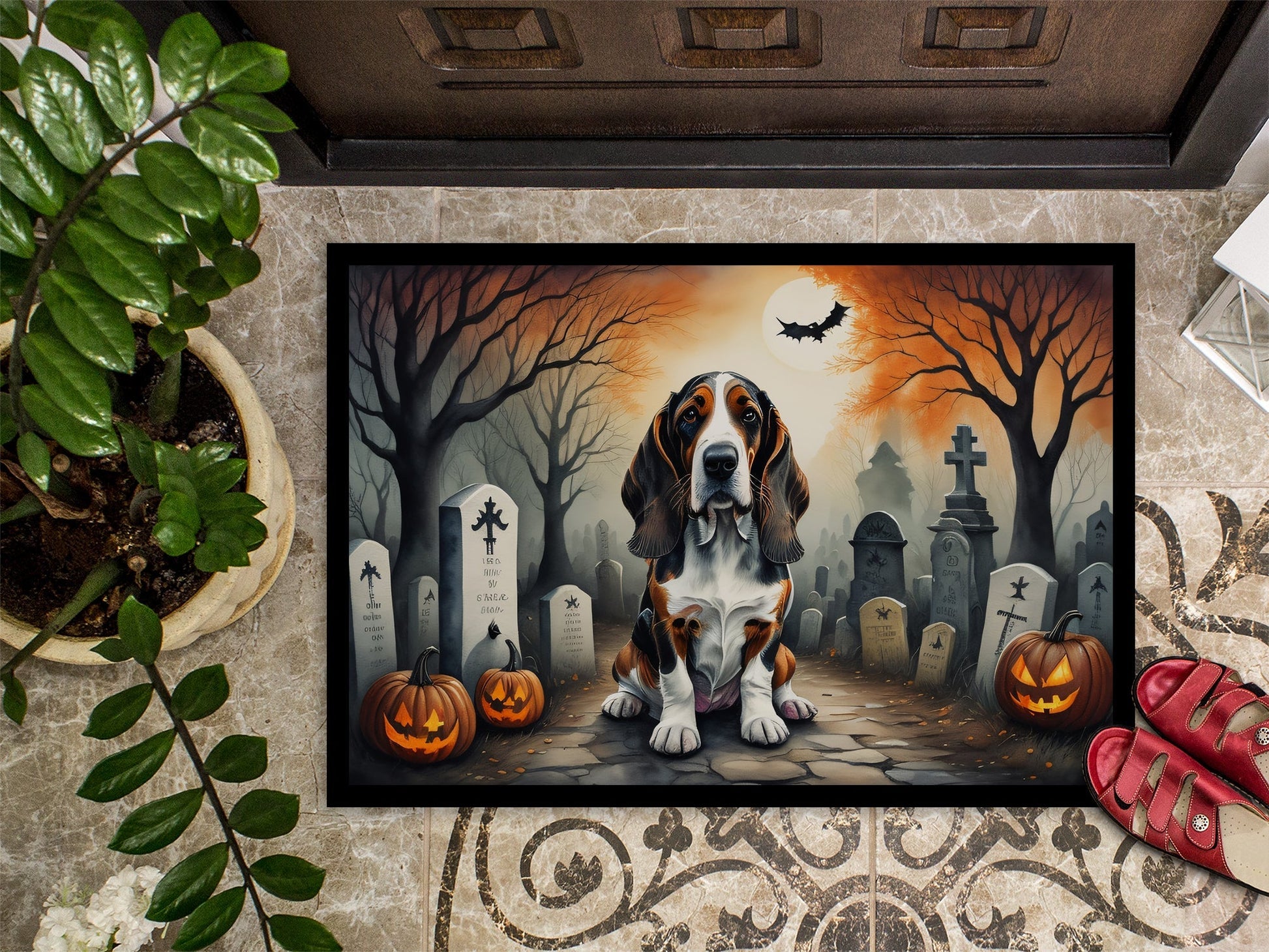 Basset Hound Spooky Halloween Doormat - One Color / One Size - Home & Garden - Home Textile - Carpets & Rugs