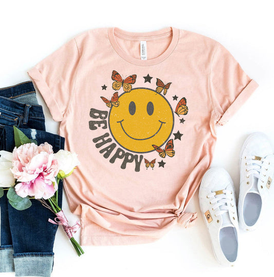 Be Happy T-Shirt - Women’s Fashion - Women’s Clothing - Tops & Tees - T-Shirts