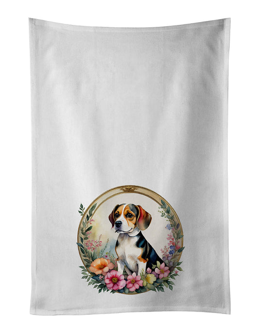 Beagle and Flowers Kitchen Towel Set of 2 - One Color / One Size - Home & Garden - Home Textile - Towels