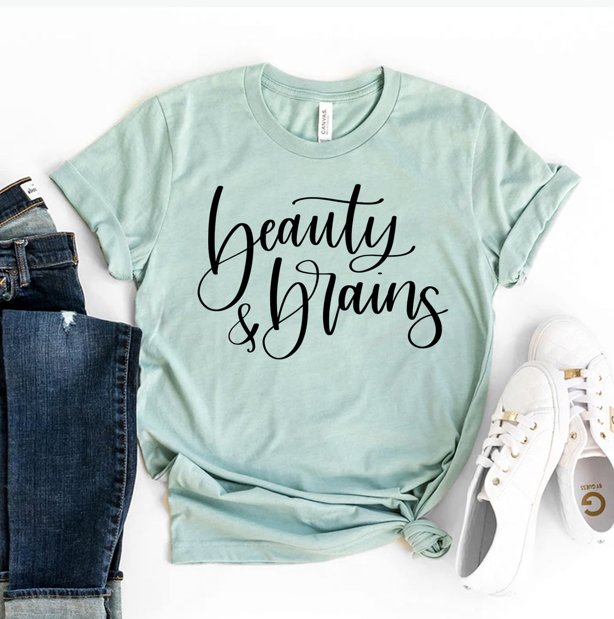 Beauty & Brains T-Shirt - Women’s Fashion - Women’s Clothing - Tops & Tees - T-Shirts