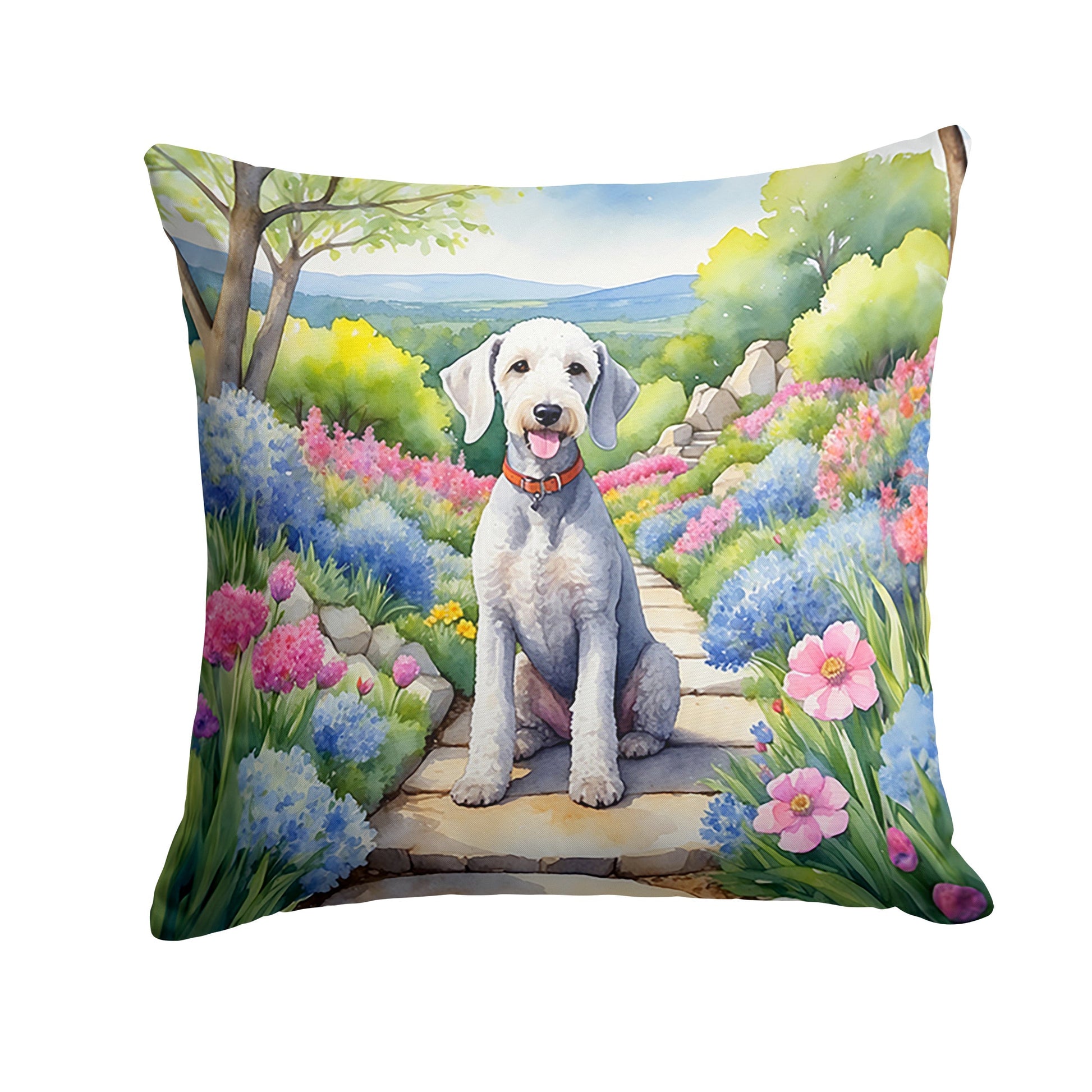Bedlington Terrier Spring Garden Throw Pillow - One Color / One Size - Home & Garden - Home Textile - Pillows