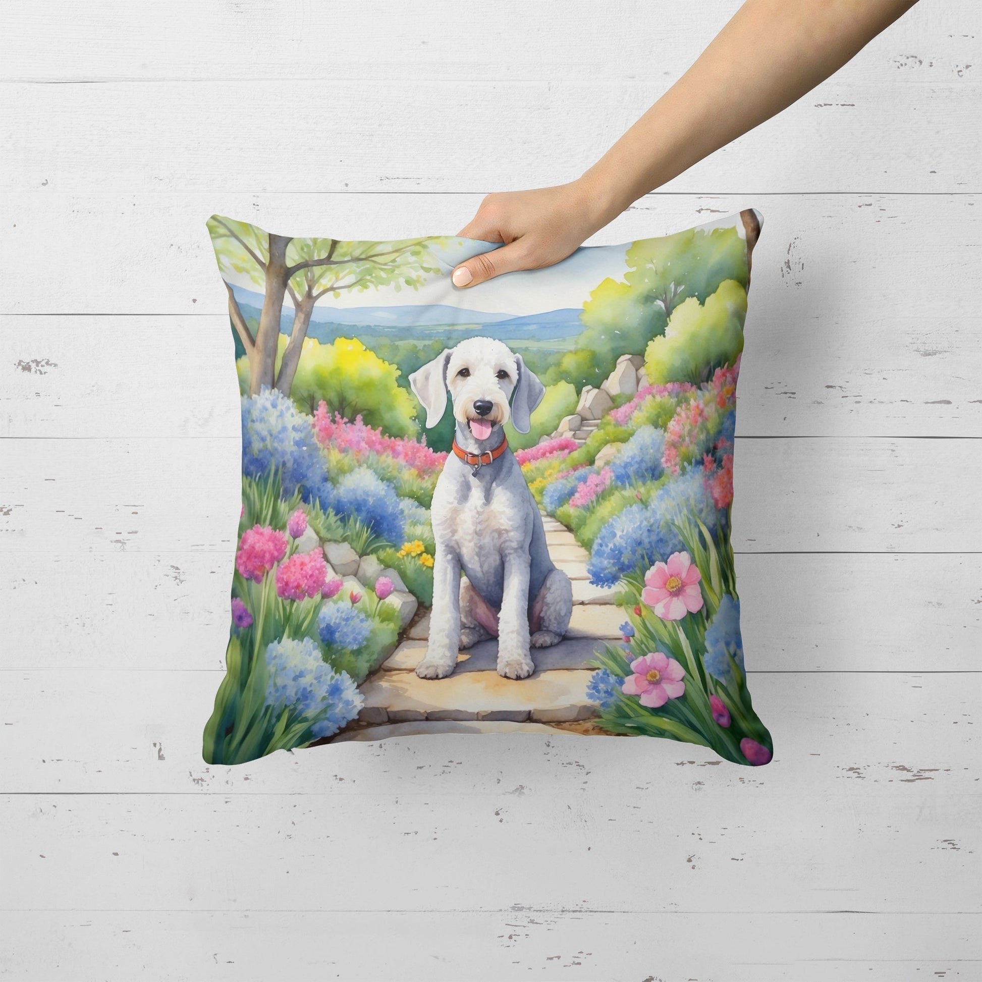 Bedlington Terrier Spring Garden Throw Pillow - One Color / One Size - Home & Garden - Home Textile - Pillows