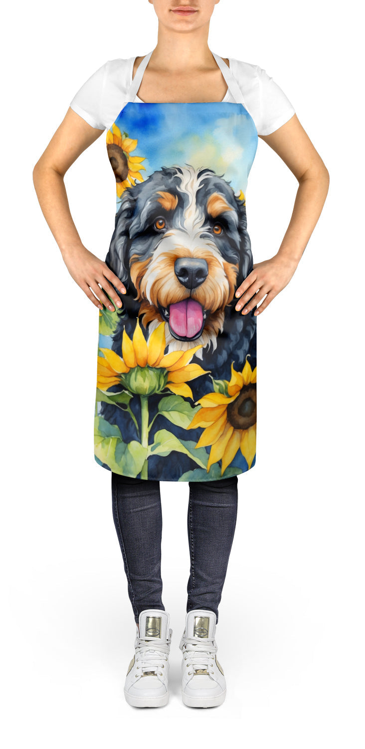 Bernedoodle in Sunflowers Apron - One Color / One Size - Home & Garden - Kitchen Dining & Bar - Table Decoration &