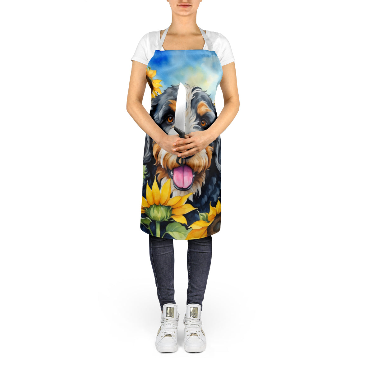 Bernedoodle in Sunflowers Apron - One Color / One Size - Home & Garden - Kitchen Dining & Bar - Table Decoration &
