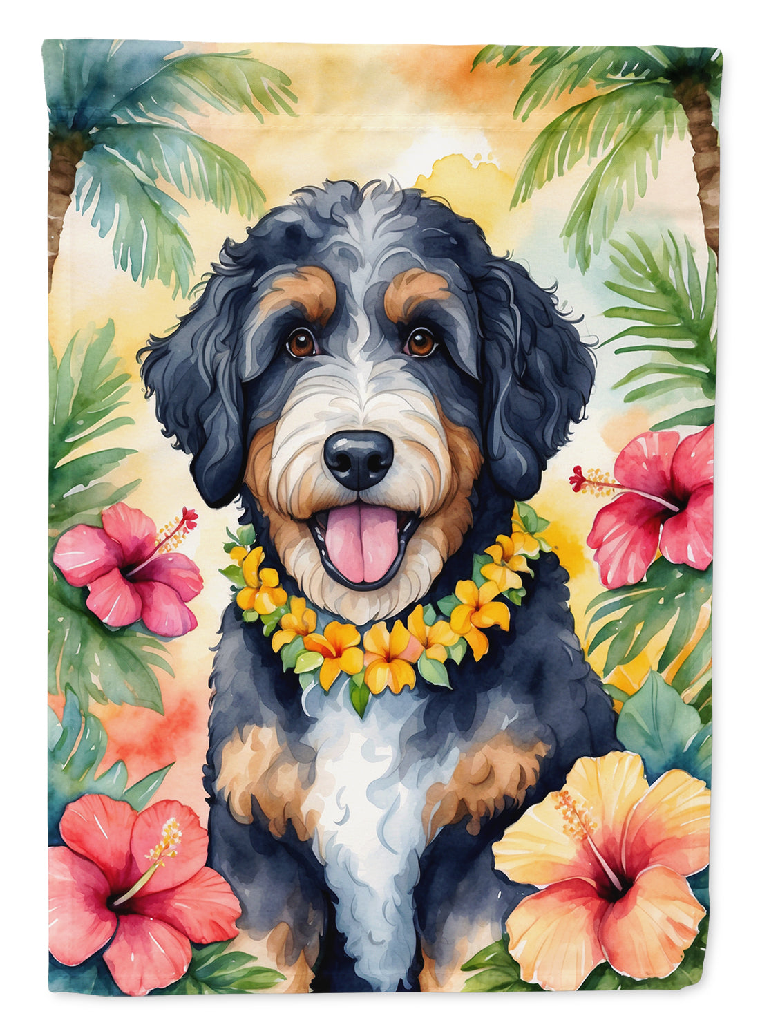 Bernedoodle Luau Garden Flag - One Color / One Size - Home & Garden - Home Decor - Flags Banners & Accessories