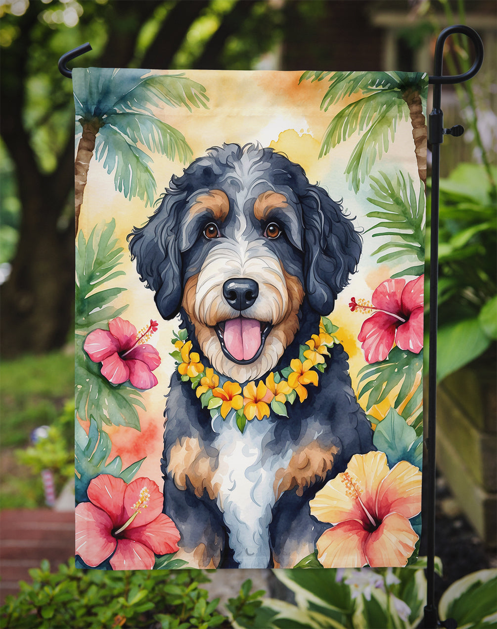 Bernedoodle Luau Garden Flag - One Color / One Size - Home & Garden - Home Decor - Flags Banners & Accessories