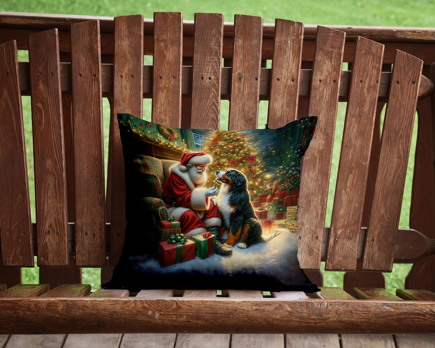 Bernese Mountain Dog and Santa Claus Throw Pillow - One Color / One Size - Home & Garden - Home Textile - Pillows