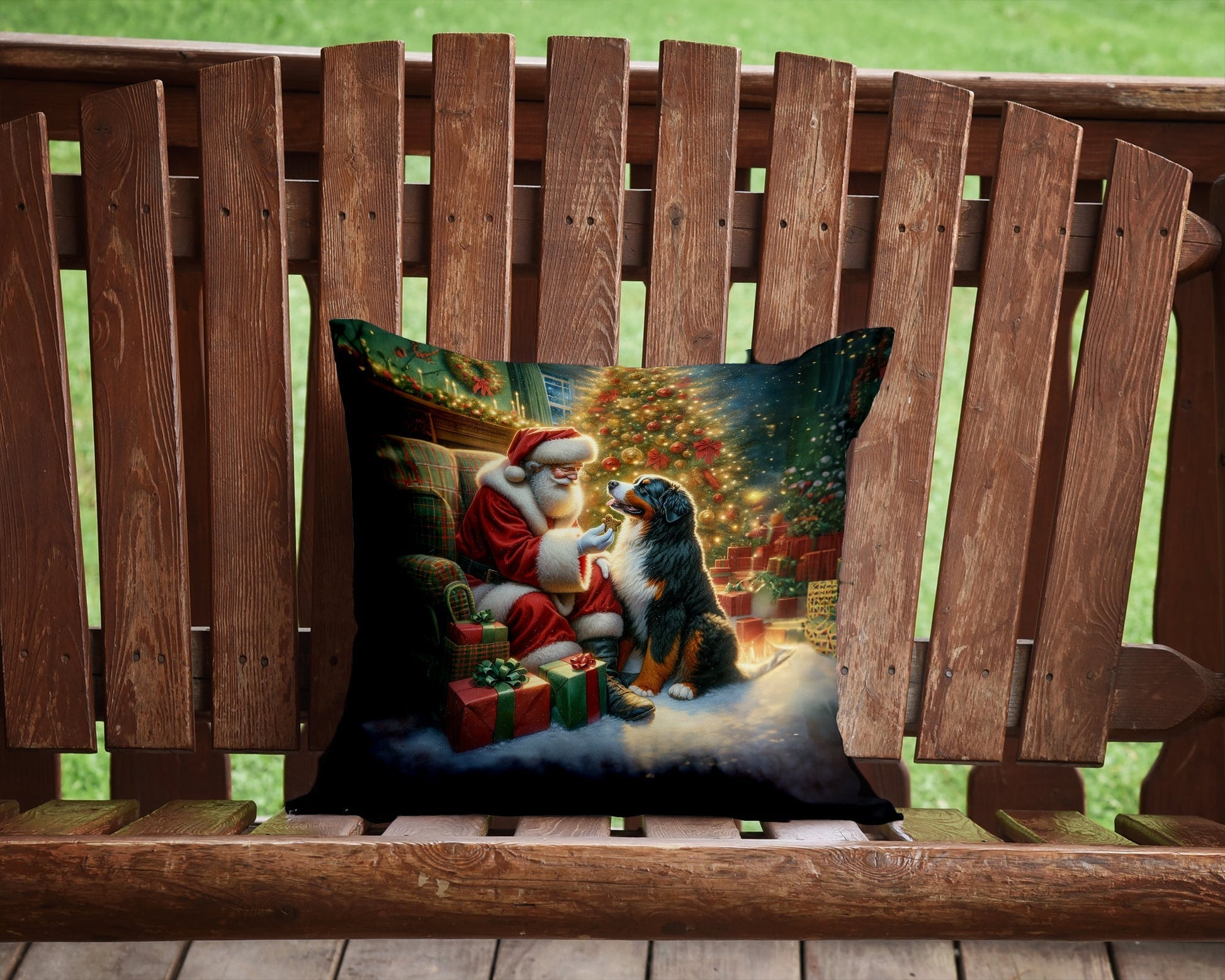 Bernese Mountain Dog and Santa Claus Throw Pillow - One Color / One Size - Home & Garden - Home Textile - Pillows