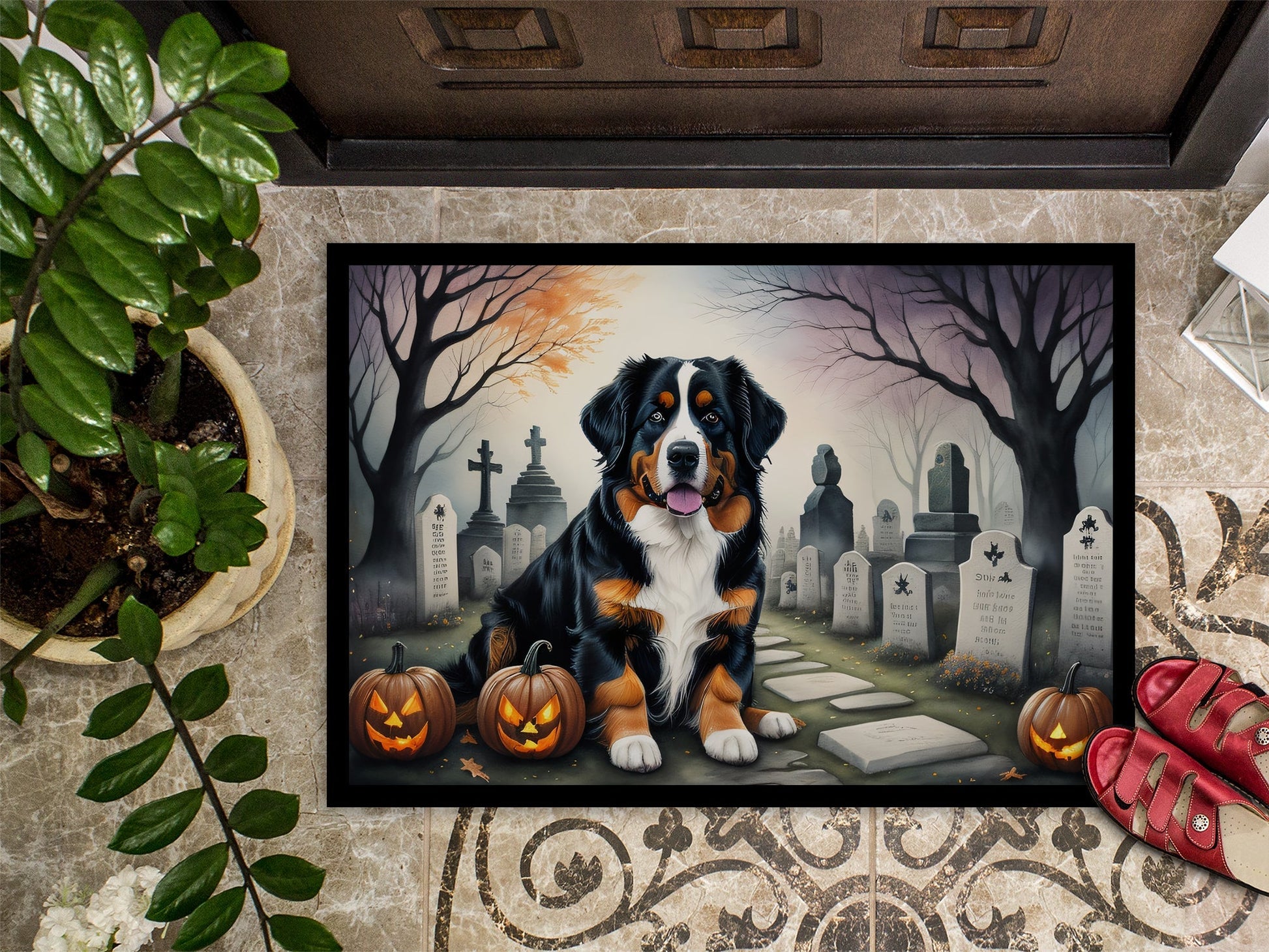 Bernese Mountain Dog Spooky Halloween Doormat - One Color / One Size - Home & Garden - Home Textile - Carpets & Rugs