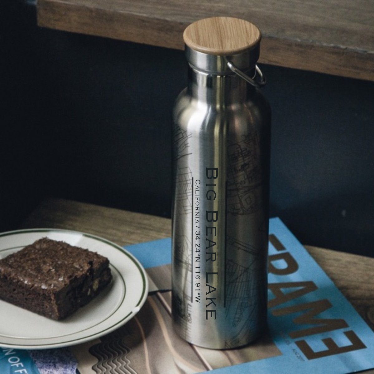 Big Bear Lake - California Engraved Map Bottle with Bamboo Top - Drinkware