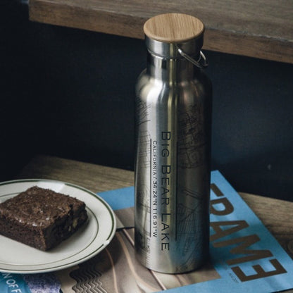 Big Bear Lake - California Engraved Map Bottle with Bamboo Top - Drinkware