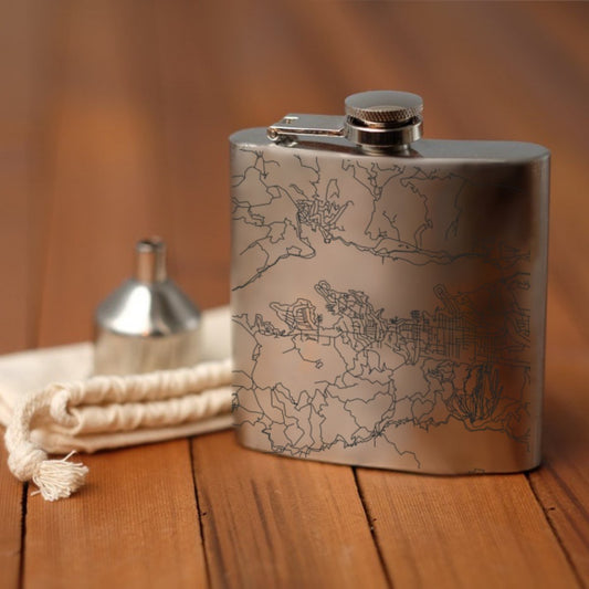 Big Bear Lake - California Engraved Map Hip Flask - Drinkware