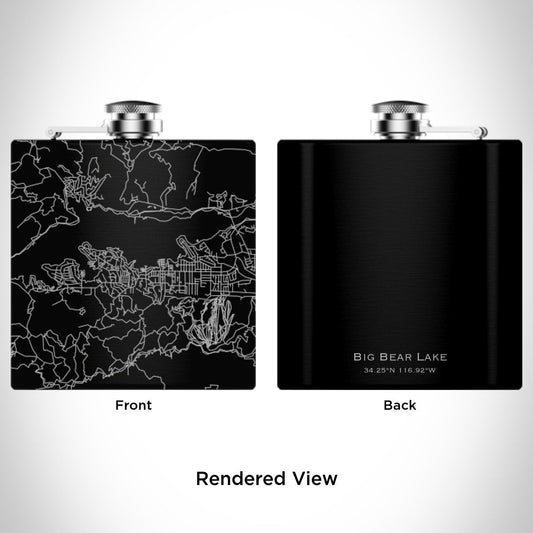 Big Bear Lake - California Engraved Map Hip Flask in Matte Black - Drinkware