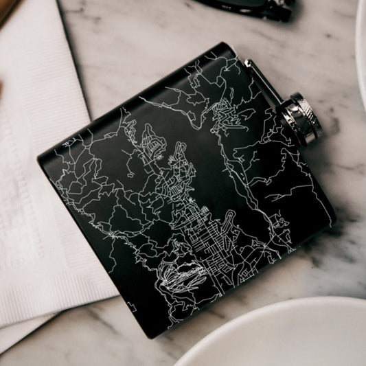 Big Bear Lake - California Engraved Map Hip Flask in Matte Black - Drinkware