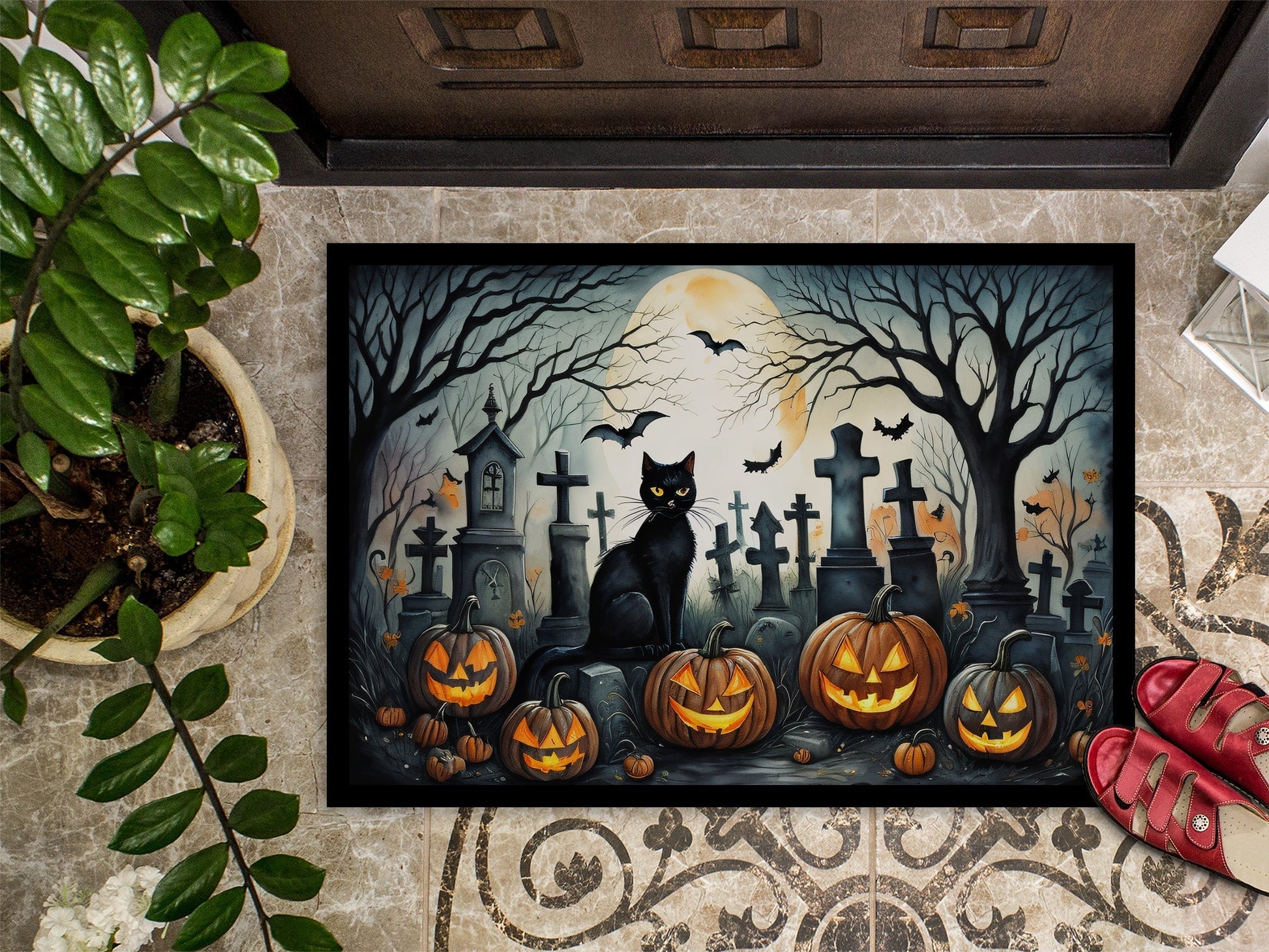Black Cat Spooky Halloween Doormat - One Color / One Size - Home & Garden - Home Textile - Carpets & Rugs