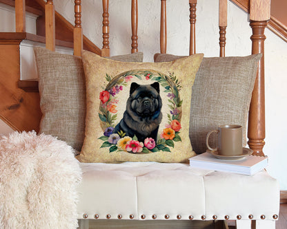 Black Chow Chow and Flowers Throw Pillow - One Color / One Size - Home & Garden - Home Textile - Pillows