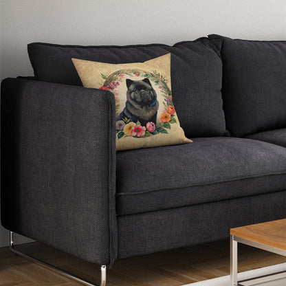 Black Chow Chow and Flowers Throw Pillow - One Color / One Size - Home & Garden - Home Textile - Pillows