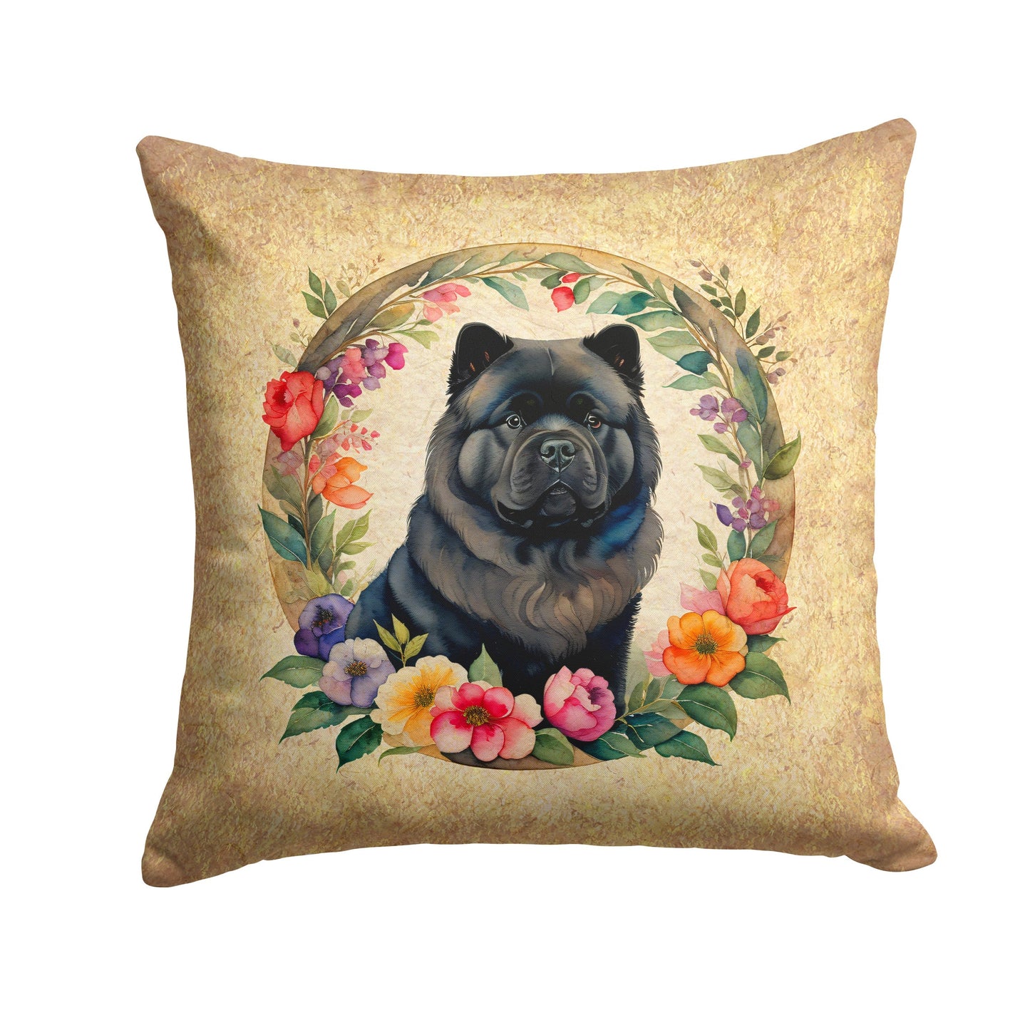 Black Chow Chow and Flowers Throw Pillow - One Color / One Size - Home & Garden - Home Textile - Pillows