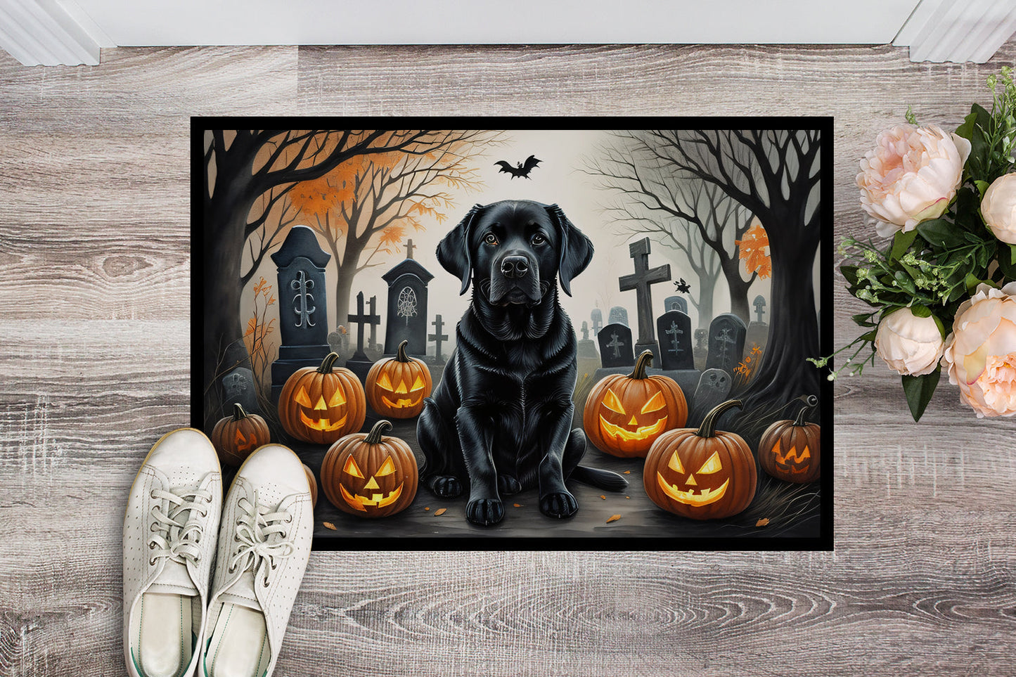 Black Labrador Retriever Spooky Halloween Doormat - One Color / One Size - Home & Garden - Home Textile - Carpets & Rugs
