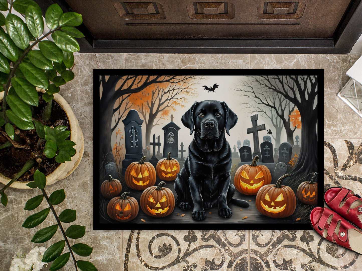 Black Labrador Retriever Spooky Halloween Doormat - One Color / One Size - Home & Garden - Home Textile - Carpets & Rugs