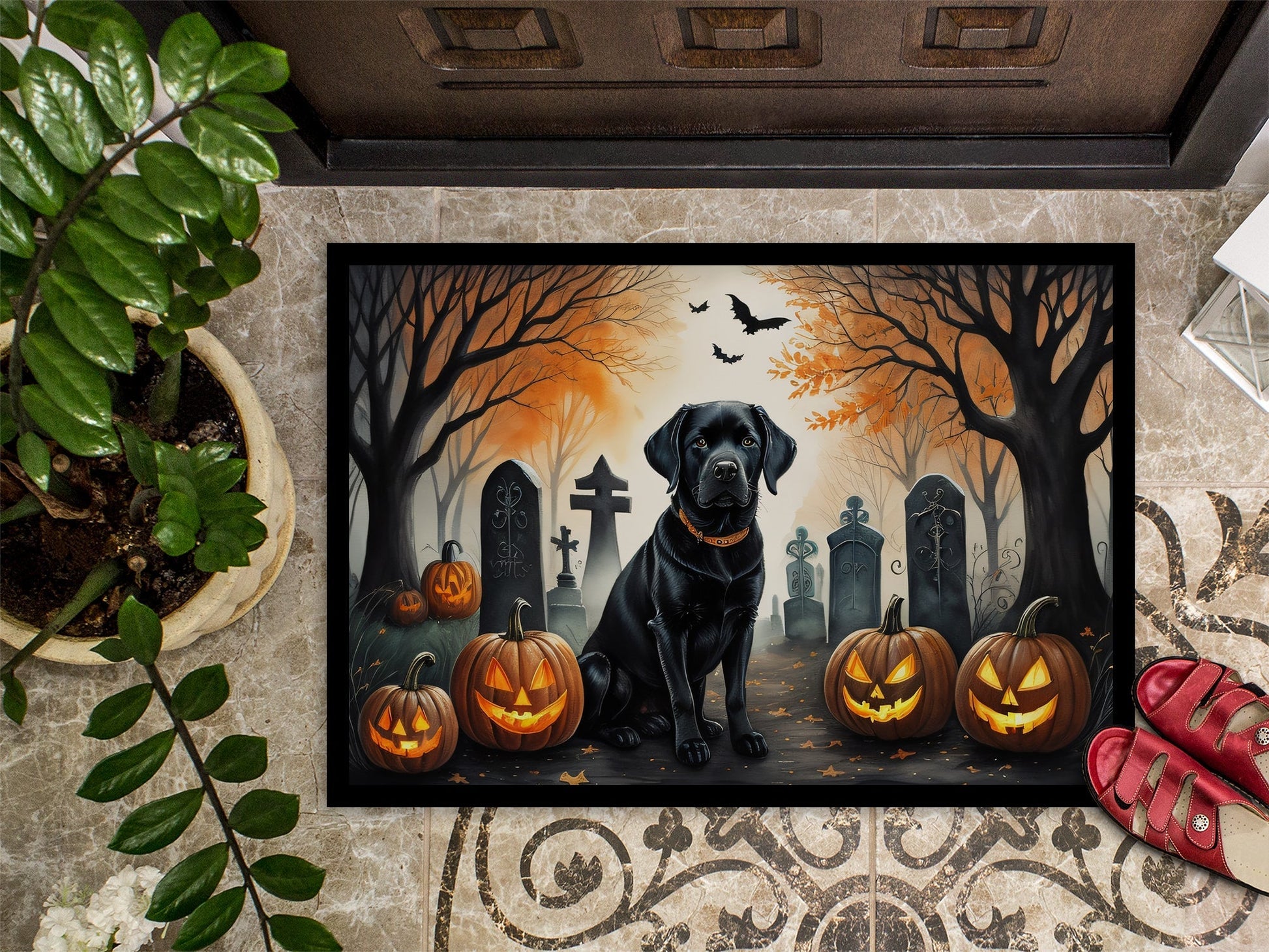Black Labrador Retriever Spooky Halloween Doormat - One Color / One Size - Home & Garden - Home Textile - Carpets & Rugs