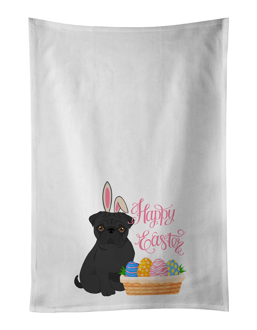 Black Pug Easter Kitchen Towel Set of 2 - One Color / One Size - Home & Garden - Home Textile - Towels