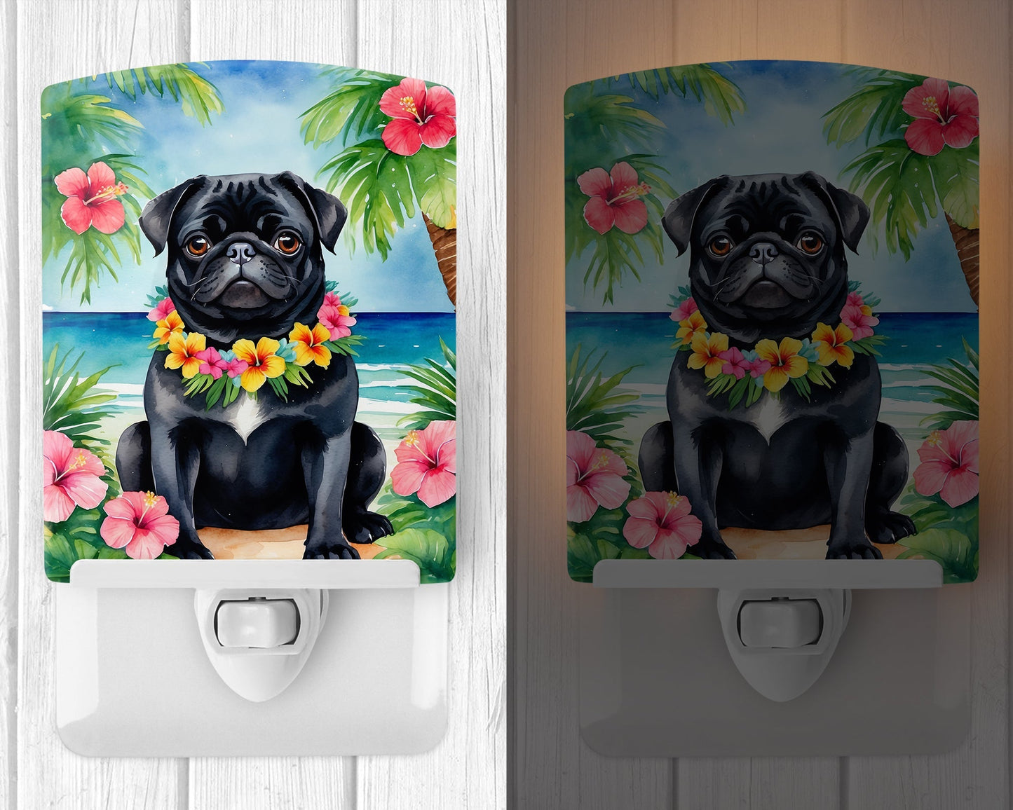 Black Pug Luau Ceramic Night Light - One Color / One Size - Home & Garden - Home Improvement - Lights & Lighting