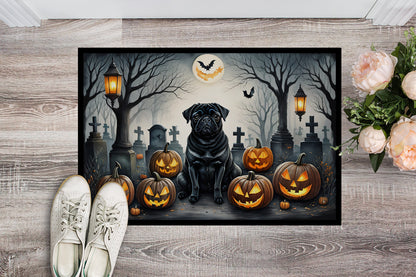 Black Pug Spooky Halloween Doormat - One Color / One Size - Home & Garden - Home Textile - Carpets & Rugs