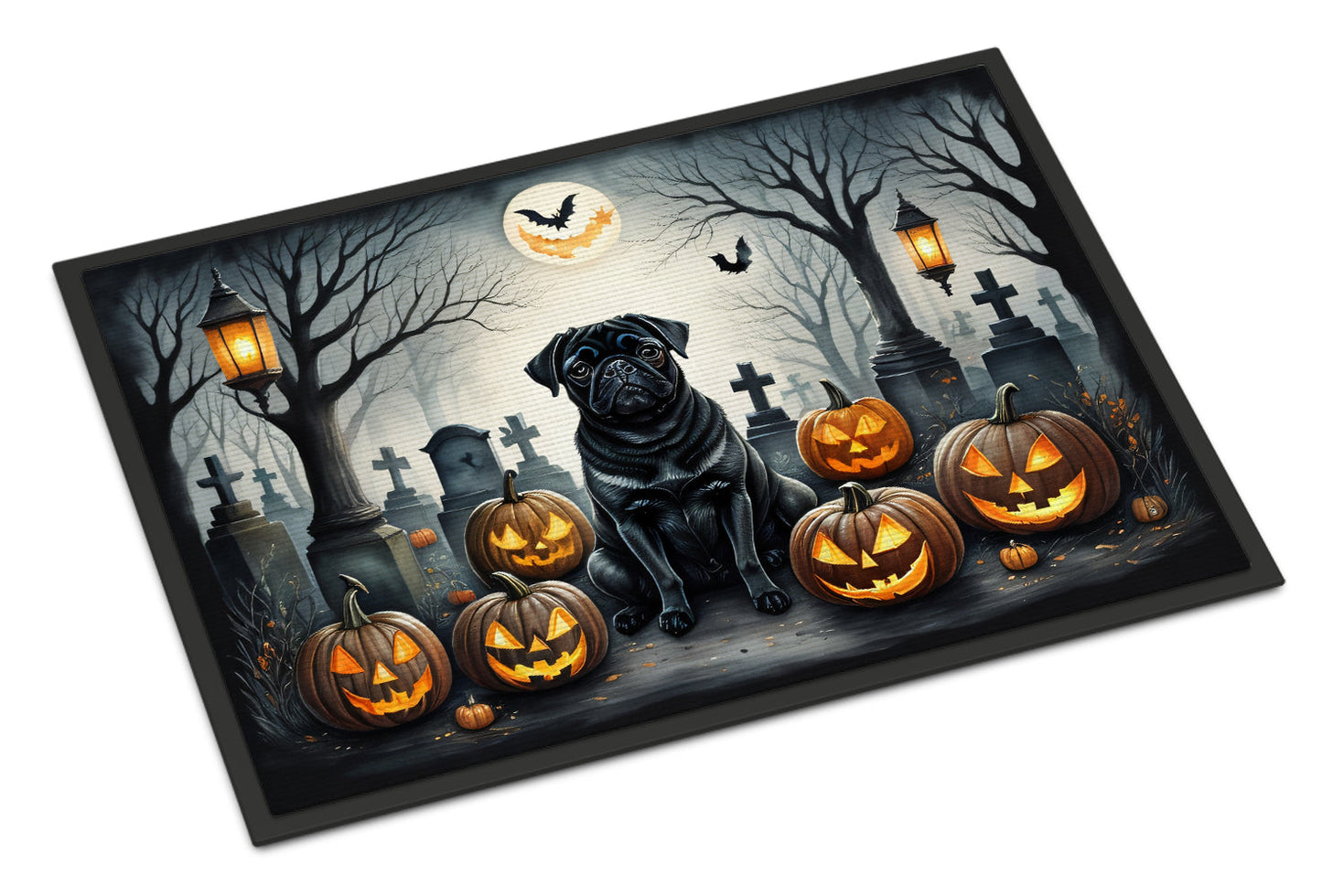 Black Pug Spooky Halloween Doormat - One Color / One Size - Home & Garden - Home Textile - Carpets & Rugs