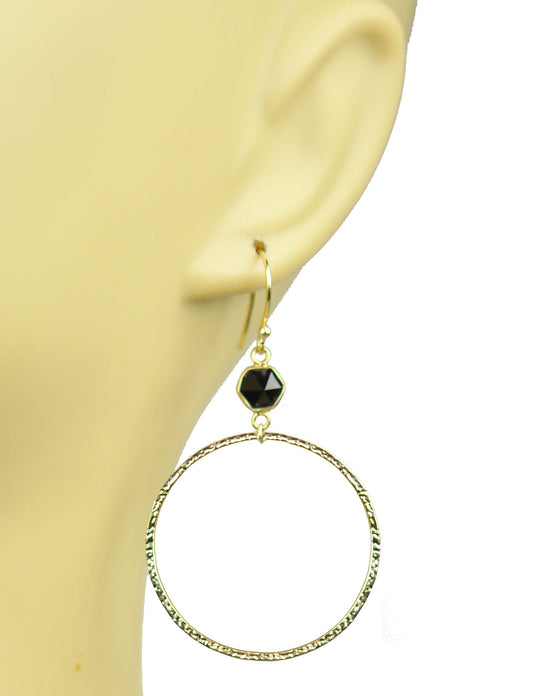 Black Spinel Bezel Circle Earrings - One Color / One Size - Jewelry & Accessories