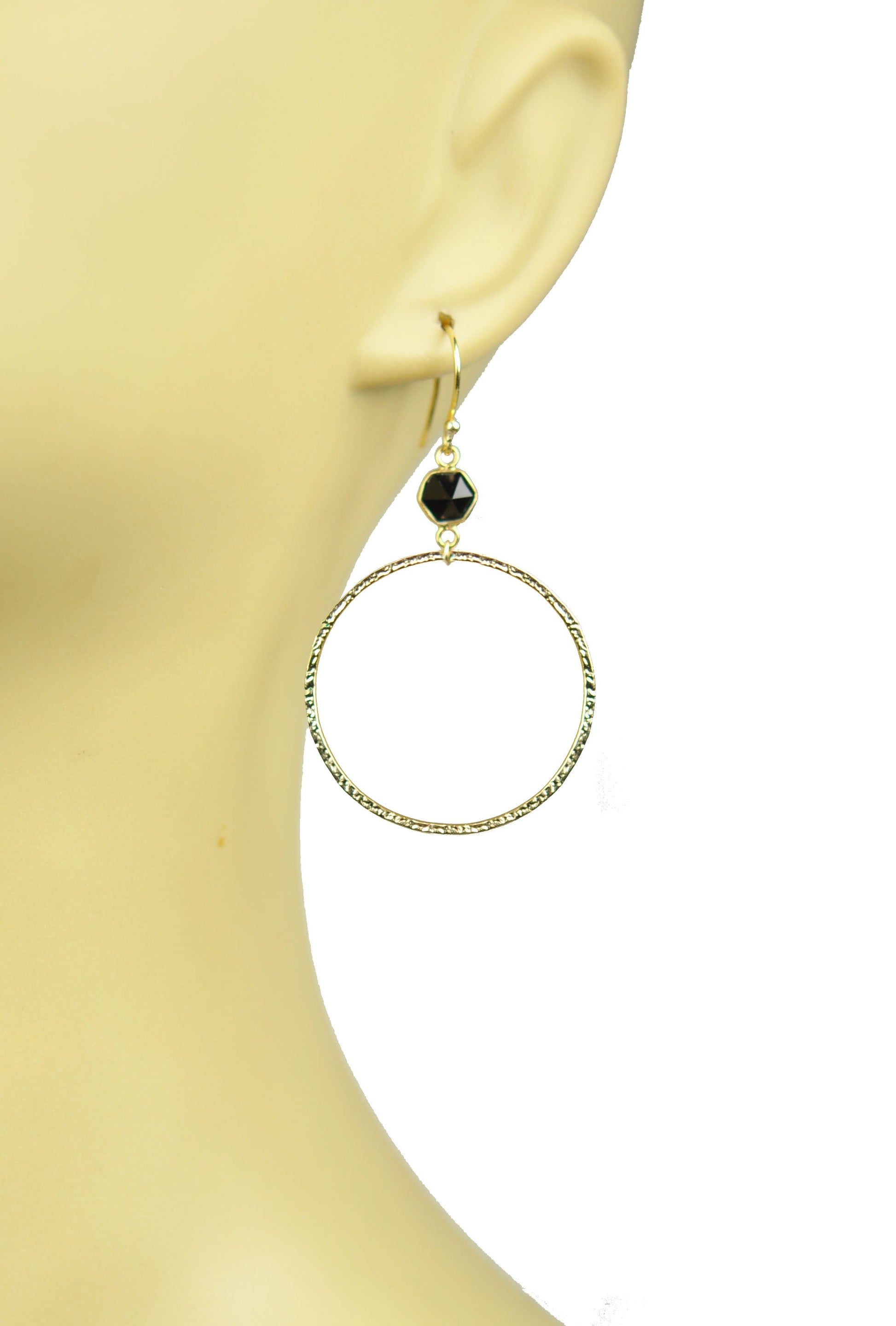 Black Spinel Bezel Circle Earrings - One Color / One Size - Jewelry & Accessories