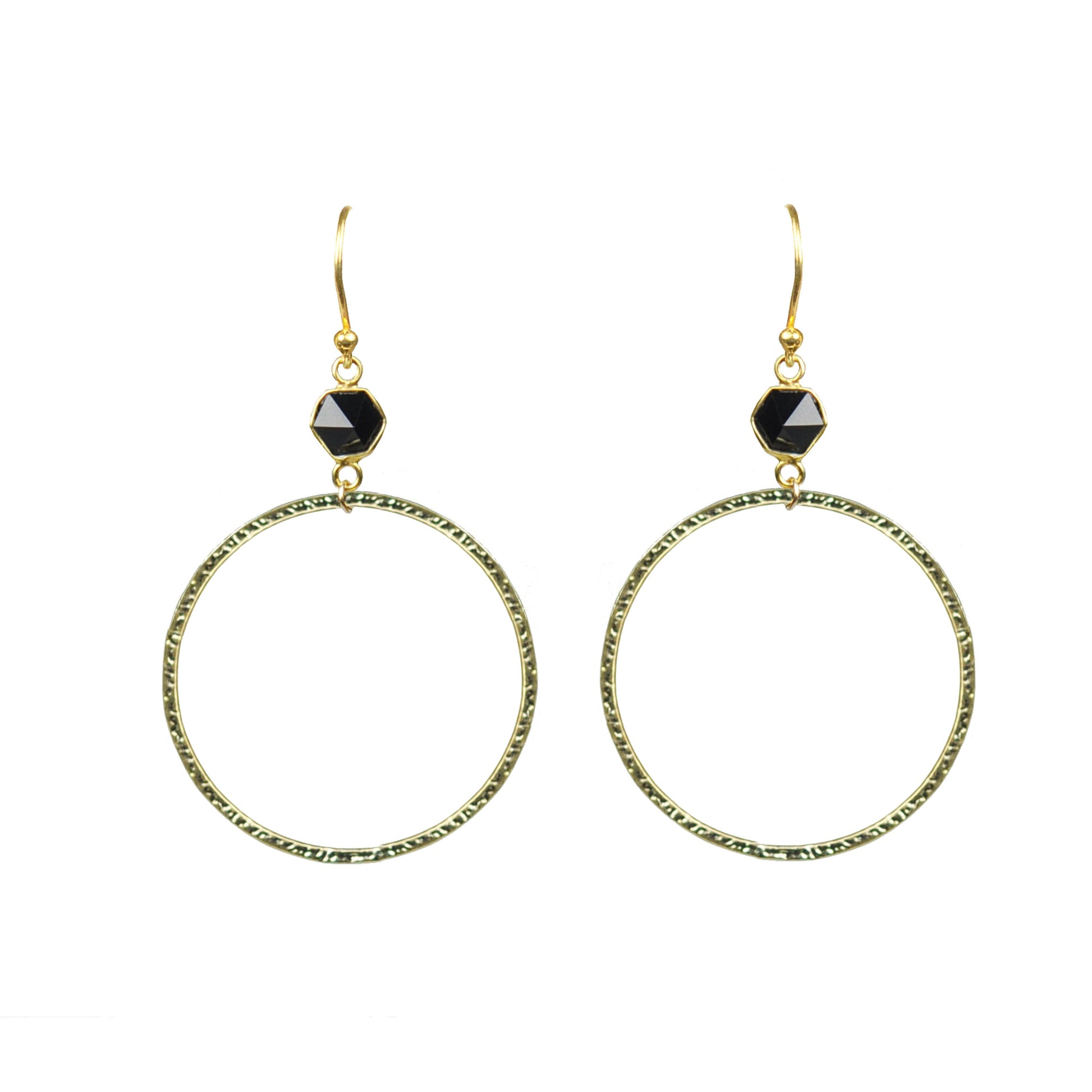Black Spinel Bezel Circle Earrings - One Color / One Size - Jewelry & Accessories
